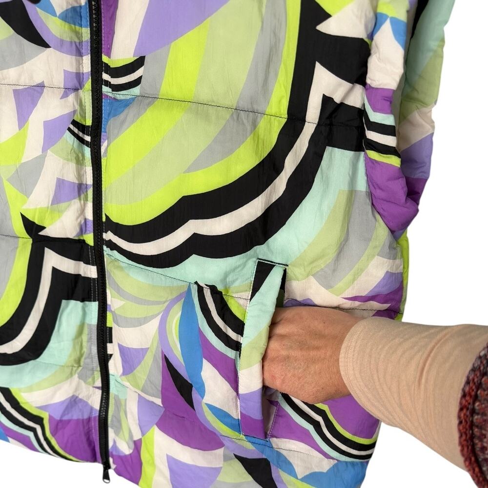 Free People In A Bubble Puffer Vest Women's L Geometric Multicolor Oversized New - Picture 5 of 9